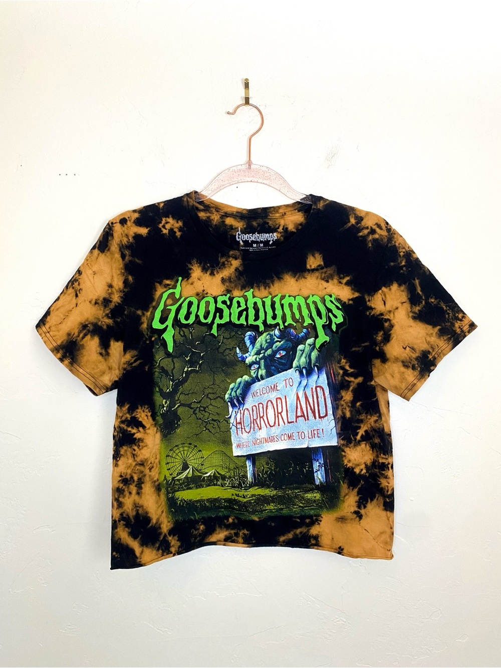 Goosebumps Medium Cropped Top Tie-Dye Bleach Dye Horrorland Halloween Tee